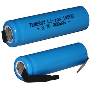 Lithium ion 14500 AA Rechargeable Battery w Tabs 900mAh