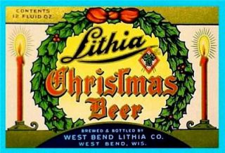 West Bend, WI   Lithia Christmas Beer 12oz label #5   NOS