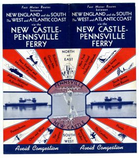 New Castle Pennsville Ferry Brochure 1950 Routes New England South