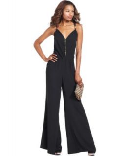 NY Collection Jumpsuit, Sleeveless Surplice Wrap Belted Wide Leg