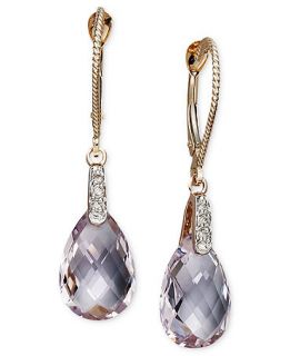 14k Rose Gold Earrings, Pink Amethyst and Diamond Accent Pear Brio
