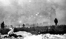 British infantry advancing through gas at Loos , 25 September 1915