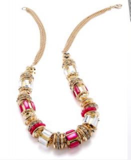 INC International Concepts Necklace, Gold Tone Pink Crystal Cylinder