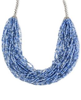 Haskell Necklace, Silver Tone Blue Bead Multi Row Necklace
