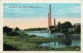 Logansport Indiana in 1920s City Electric Light Plant Eel River