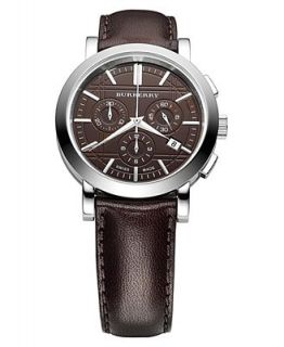 Burberry Watch, Mens Swiss Chronograph Brown Leather Strap 38mm