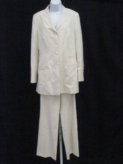 Louis Feraud Cream Long Sleeve Long Jacket Pant Suit 8