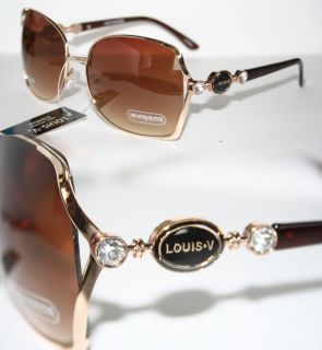 Louis V Eyewear Sunglasses Oversize Rhinestone Metal Shades Brown Gold