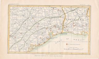 Texas Louisiana Gulf Mexico Oil Wells Fields 1906 Map Hand Colored