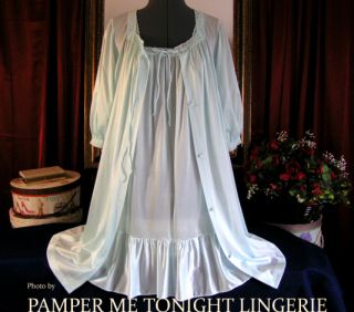 Vtg Lorraine Blue Nylon Short Nightgown Nightie Gown Peignoir Robe Set