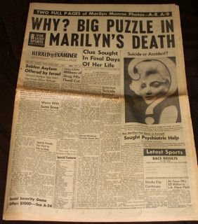 August 6 1962 Herald Examiner Marilyn Monroe Newspaper