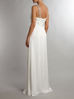 THEIA Crystal beaded halter bridal dress White   