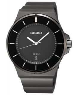Seiko Watch, Mens Solar Black Ion Plated Stainless Steel Bracelet