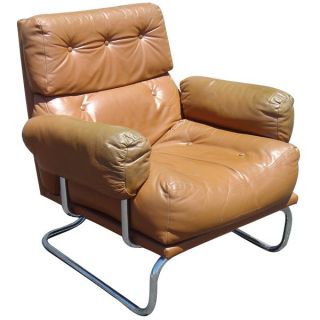 Mid Century Modern Leather Chrome Lounge Chairs