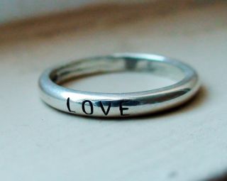 Love Engraved Stackable Ring in Sterling Silver Multiple Sizes
