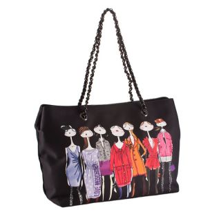Love Moschino Woman Shoulder Bag Satin Black Girl Print WLL0000 New