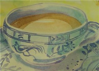 Lucy Davies Water Color Lithograph Blue China Cup Framed No LV 6236