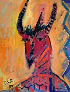 Carlos Lozano Pereda Acrylic on Paper Red Horned Devil Day of the Dead