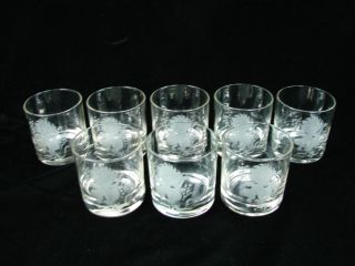 Glasses Cherub Cupids Playing Lutes 50s Barware Retro LOT 8 Cup Rare