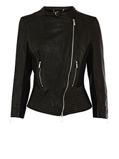 Karen Millen Black leather jacket Black   House of Fraser