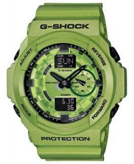 Shock Watch, Mens Analog Digital Green Resin Strap 52x55mm GA150A