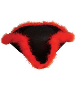 Adult Costume Black Pirate Hat with Red Fur Trim