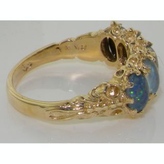 14k Yellow Gold Luxury Blue Opal 5 Stone Eternity Ring