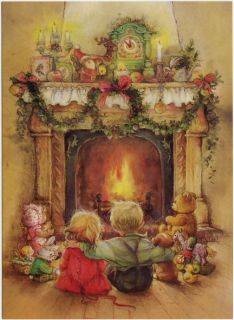 Lisi Martin   Artist Signed   Warming by the Fire   Waiting for Santa