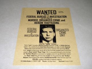 Lucky Luciano Wanted Poster Exact Reproduction on Parchment 22 Paper $