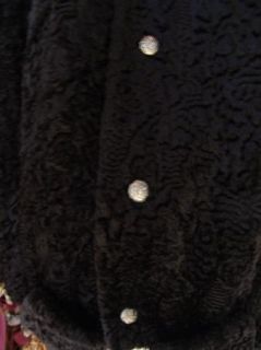 Vtg 60s Susan Lynne Black Curly Faux Fur Swing Coat M L