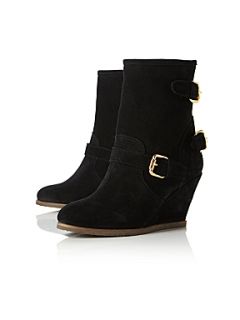 Dune Pope Double Buckle Wedge Boots Black   