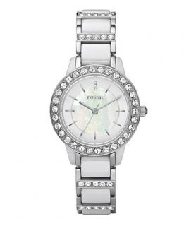 Fossil Watch, Womens Jesse White Ceramic and Stainless Steel Bracelet