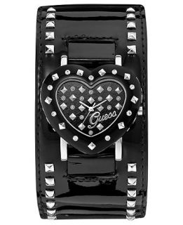 GUESS Watch, Womens Black Patent Leather Cuff Strap 40X35mm U0116L1