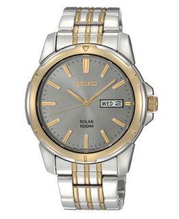 Seiko Watch, Mens Solar Two Tone Stainless Steel Bracelet 39mm SNE098