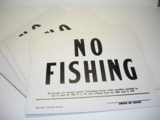 12 Vintage No Fishing Cardboard Signs