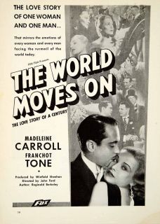Moves on Movie Film Madeleine Carroll Franchot Tone Actors Love