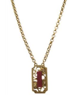 Tahari Necklace, Gold Tone Glass Crystal Black Stone Pendant