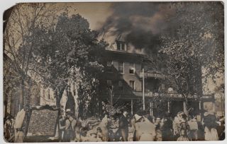 1910 RPPC Fire Burning Building Macomb IL Illinois McDonough County