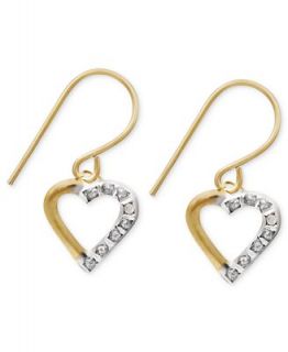 14k Gold Earrings, Diamond Accent Heart Dangle Earrings