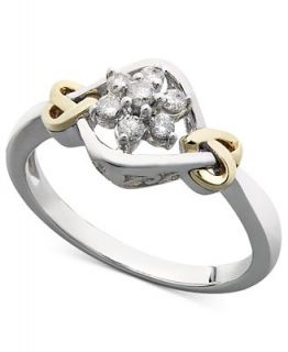Diamond Ring, Sterling Silver and 14k Gold Diamond Flower Ring (1/5 ct
