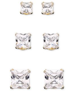 14k Gold Princess Cut Cubic Zirconia Stud Earring Set  