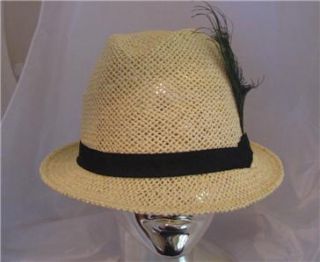 Magid Natural Straw Fedora Hat Band Feather Trim