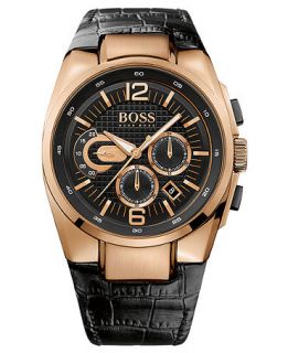 Hugo Boss Watch, Mens Chronograph Black Leather Strap 44mm 1512737