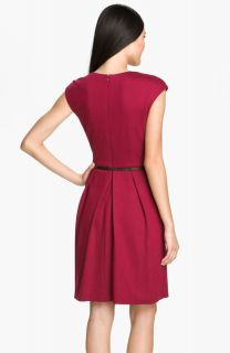 Maggy London Belted Ponte Knit Fit Flare Dress 10 $158 00