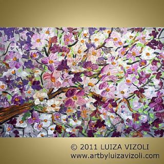 Original Modern Painting Magnolia Flowers Tree Impasto Oil Art by