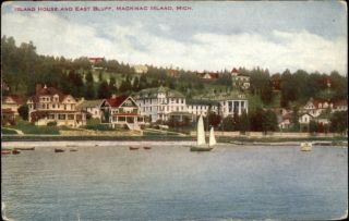 Mackinac Island MI Island House East Bluff Sailboat c1910 Postcard