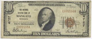 1929 $10 Mankato Minnesota National Currency Bank Note FR# 1801 1 CH