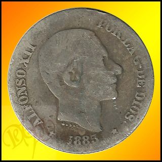Spain Philippines 10 Centimos de Peso 1885 Alfonso XII Silver Coin