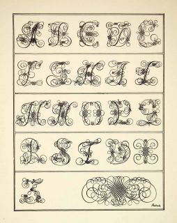 1952 Offset Lithograph Calligraphic Alphabet Letter Decorative