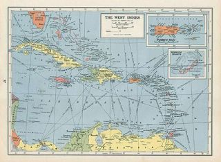 World War II Vintage Map of the West Indies